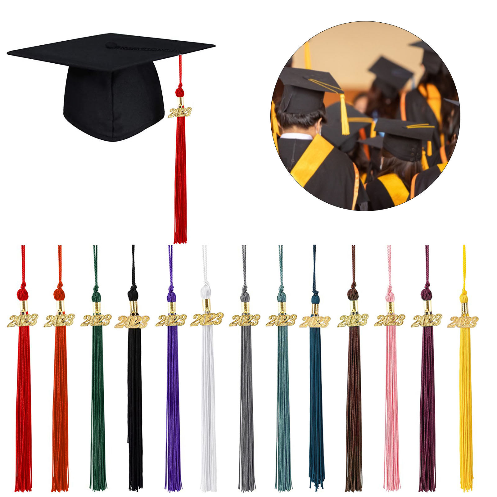 Deyuer Tassel Pendant Nice-looking Handmade Sleek Polyester Metal 2023 Year Card Graduation Tassel Decoration Party Supplies,Jujube Red